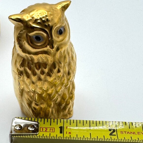 Gold Ceramic Owl Figurines With Textured Design Set Of 3 Vintage - Picture 5 of 12